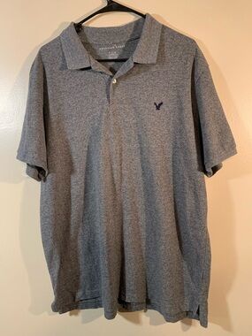 American Eagle Gray Short-Sleeve Polo with Navy Logo xl